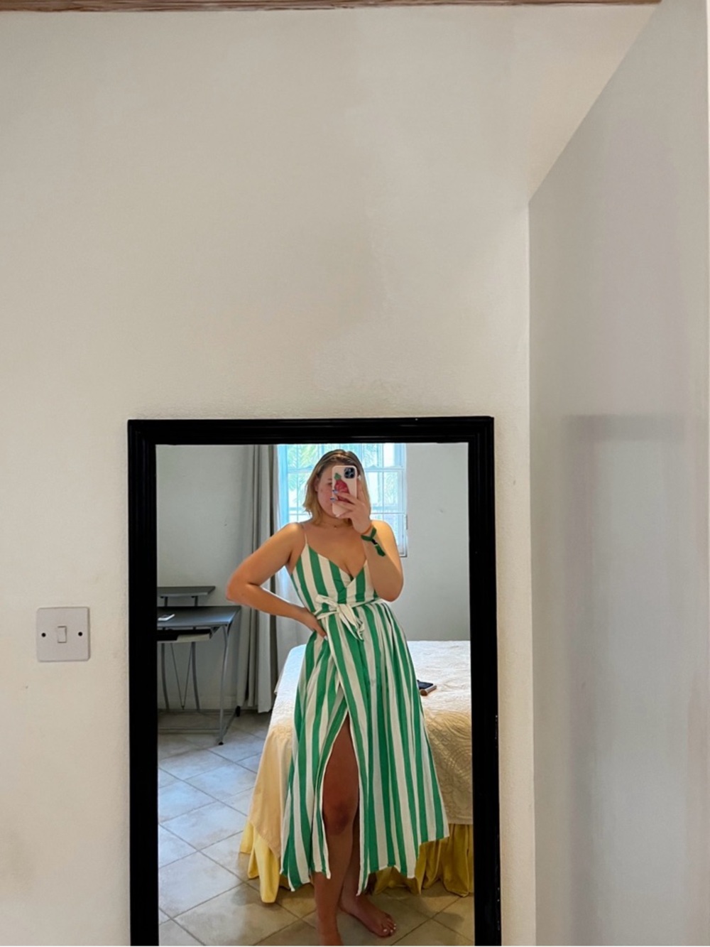 Mara Hoffman Emerald and White Vertical-Stripe Sundress